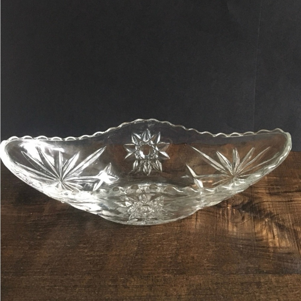 Vintage Etched Glass Decorative Bowl Candy Dish Pickle boat